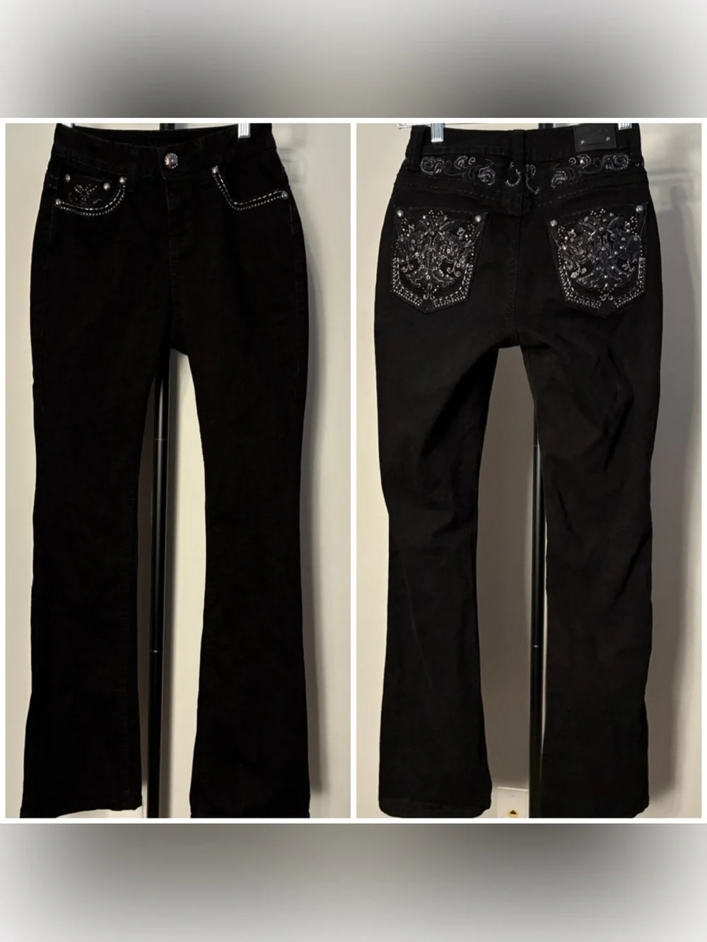 Lamasini Black Boot Cut Jeans Bling Embroidered Embellished Western Stretch Sz 3